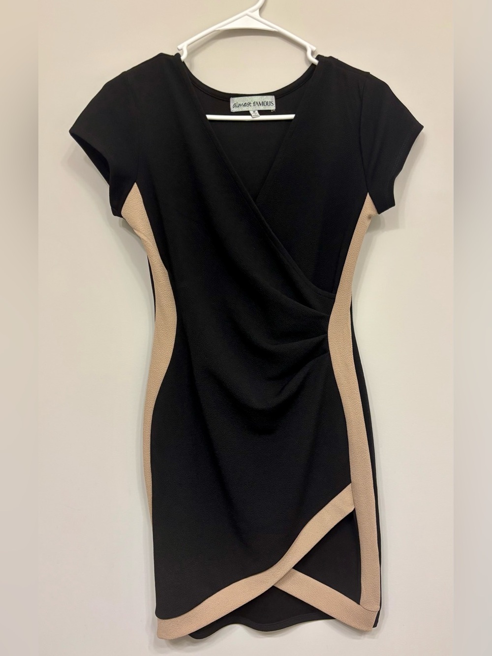 Almost Famous Black Mini Dress with Tan Trim